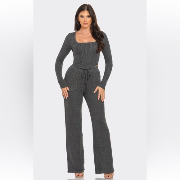 #326 Charcoal 2 piece long sleeve pant set - Picture 1 of 3